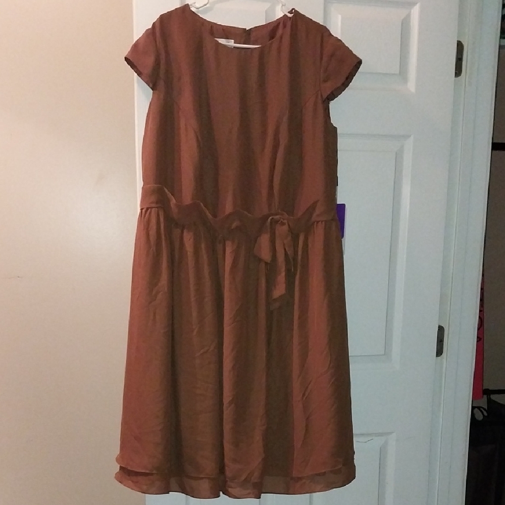JJs House Brown A-Line Flutter Sleeve Dress